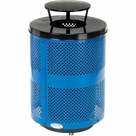 GLOBAL INDUSTRIAL Outdoor Perforated Steel Trash Can W/Rain Bonnet Lid & Base, 36 Gallon, Blue 261927BLD